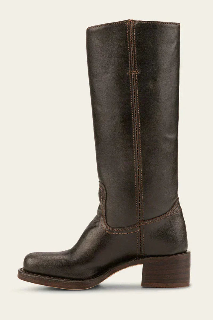 Pair of black and brown knee-high boots side by side comparison