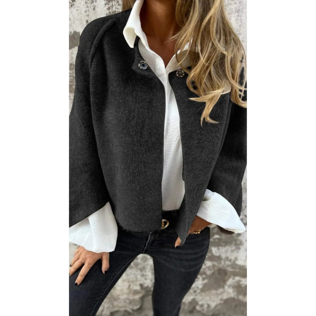 Front view of a classic women's elegant coat styled for a sophisticated everyday look