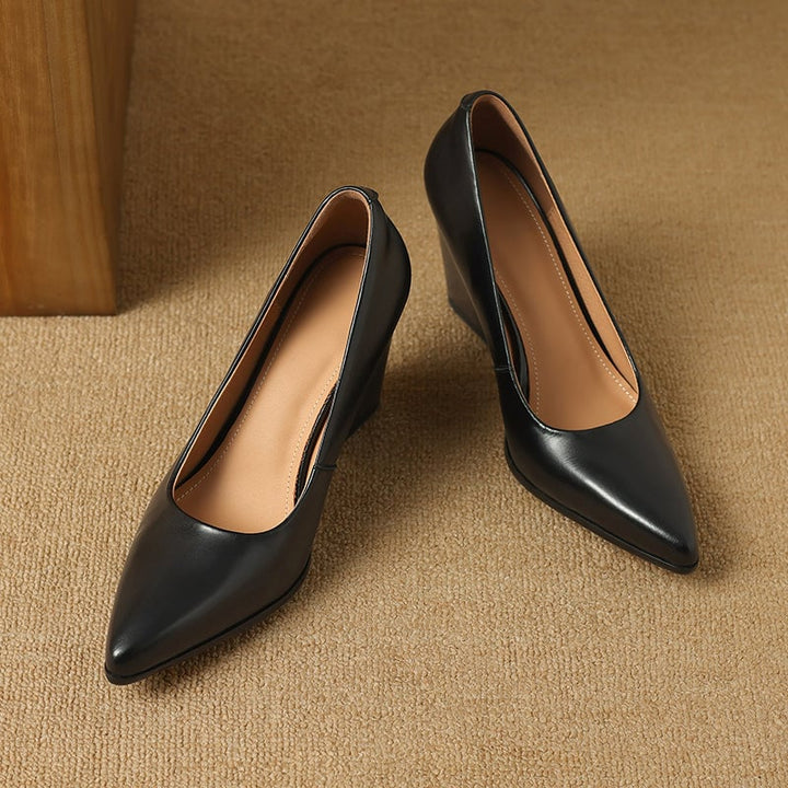 Venetia black block heel pump styled with smart denim and a blazer