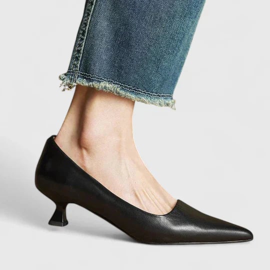 Rear view of the Vera kitten heel showing the slender adjustable slingback strap in burgundy