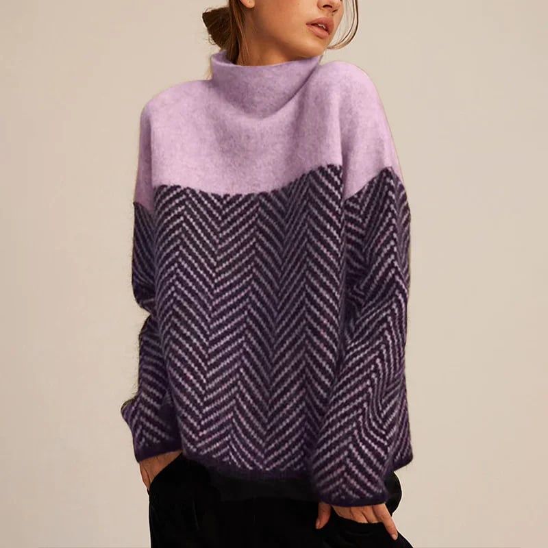 Vienna turtleneck sweater styled in blue, worn as a cozy everyday cold-weather outfit