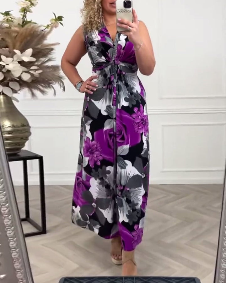 Viola floral maxi dress styled with strappy sandals for a summer occasion look