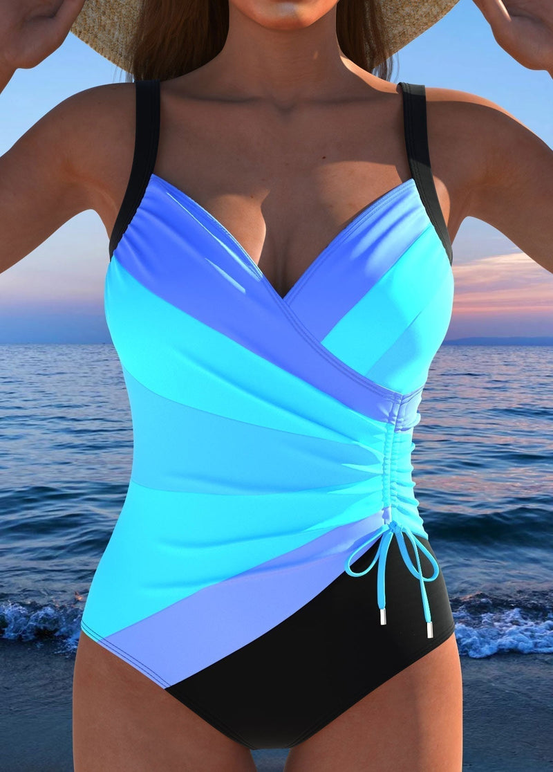 Back view of the Violette women's tummy control swimsuit in black