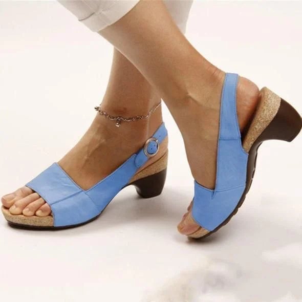 Vivian peep-toe slingback sandal in black with slim ankle buckle strap detail