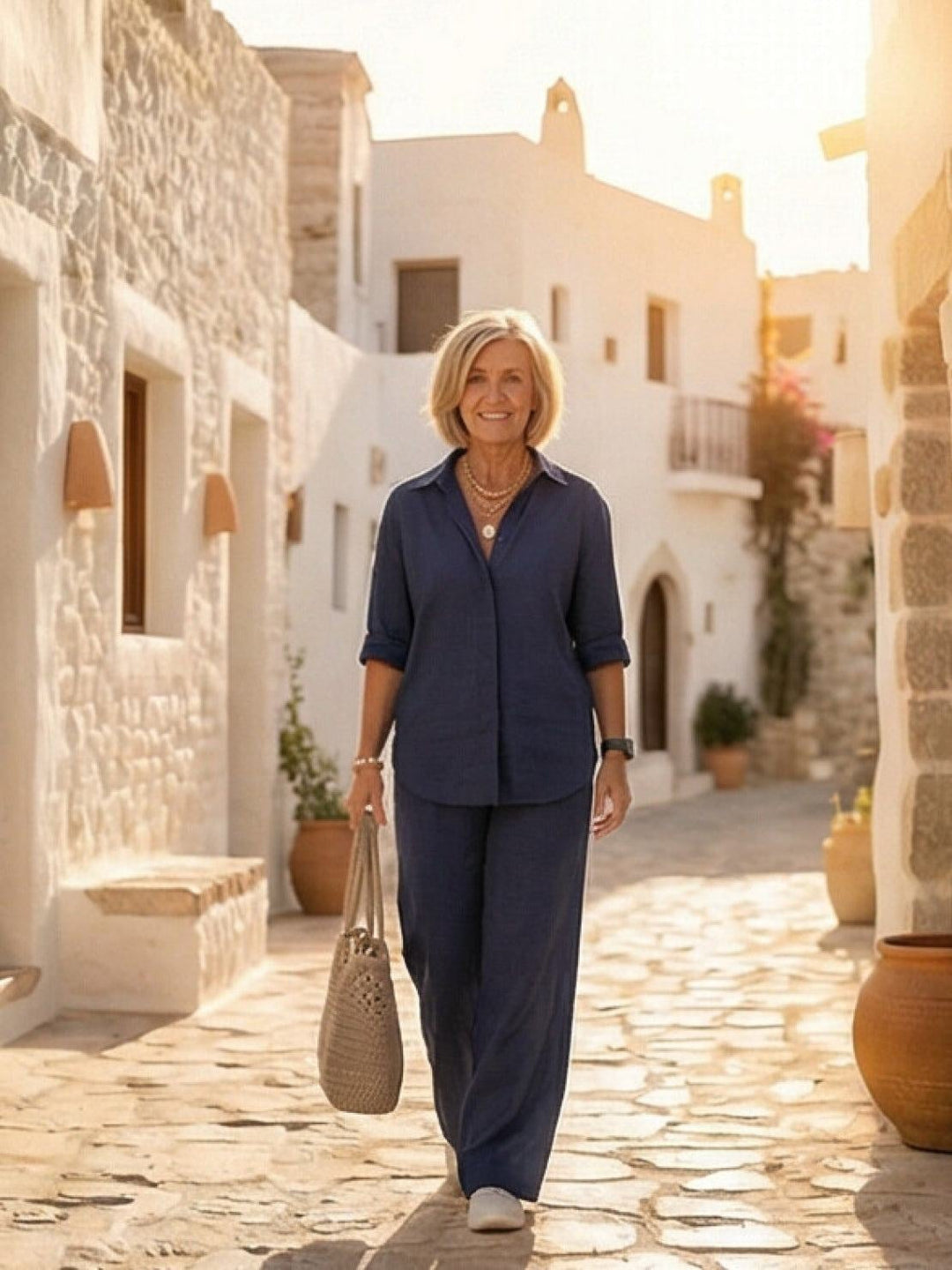 Vivian black two-piece set styled with loafers, full-length shot