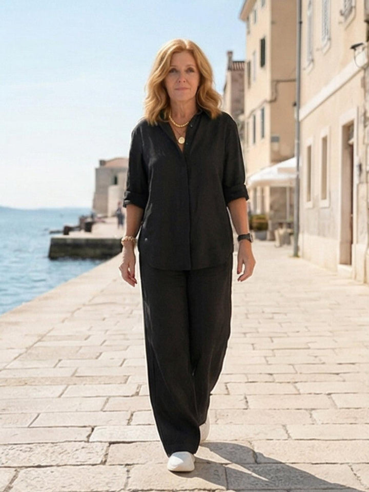 Vivian black set flat lay showing both pieces side by side