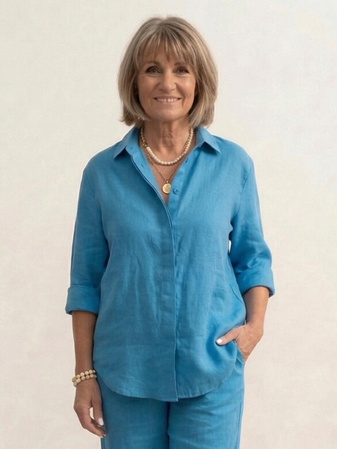 Vivian turquoise set styled for a weekend getaway or resort look