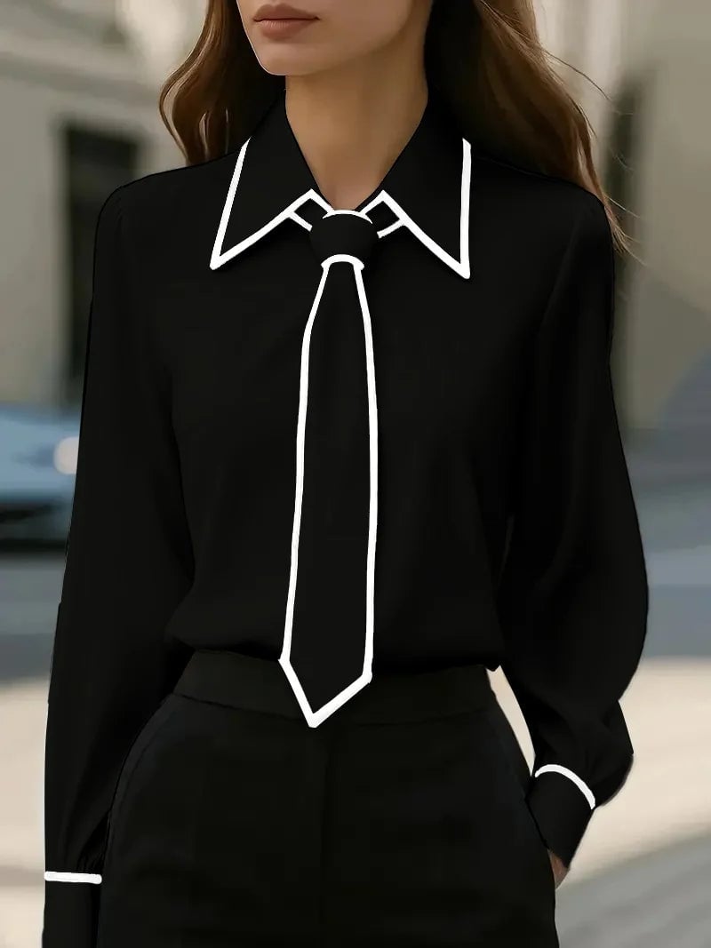 Back view of the Vivian long sleeve blouse showing clean button-down silhouette and contrast cuff trim