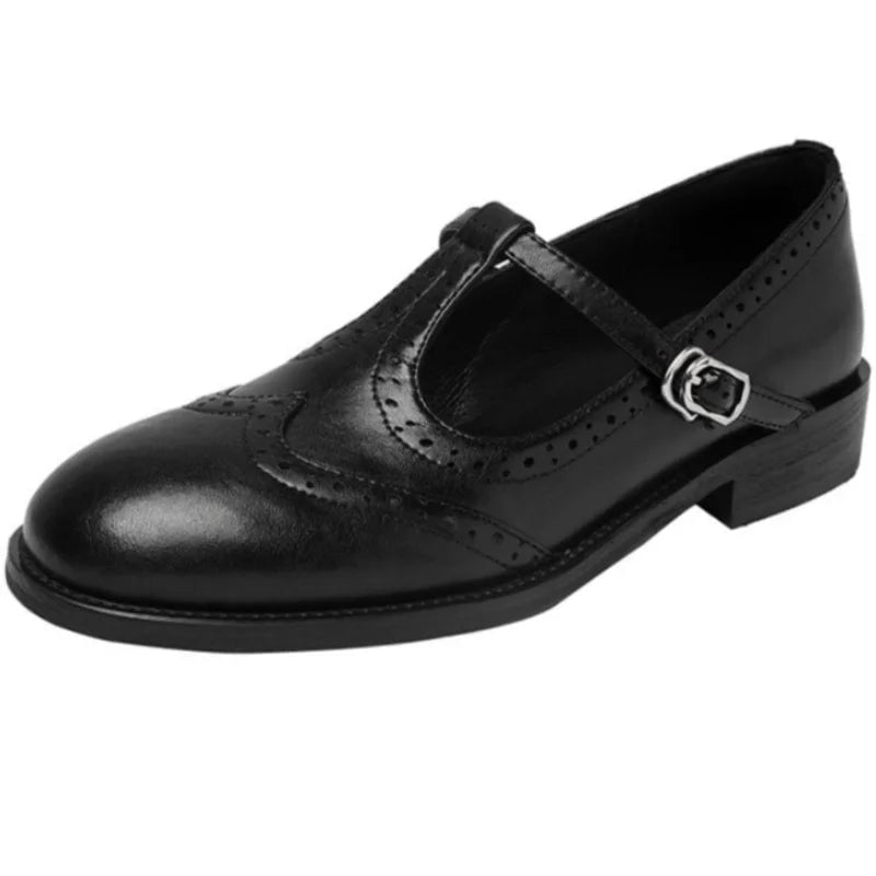 Vivian T-strap Mary Jane shoes in black and brown colorways displayed side by side