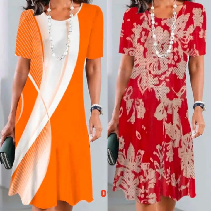 Flat lay of the Vivid print midi dress showing the full A-line silhouette
