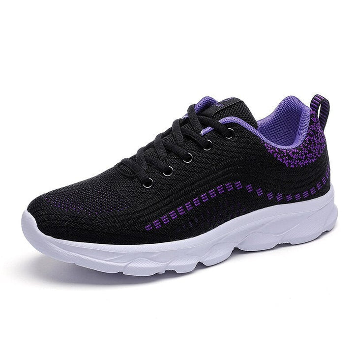 Vivienne women's orthopedic walking shoe in Black Purple colorway, side profile view showing contoured sole