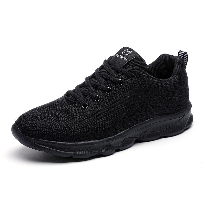 Vivienne women's orthopedic walking shoe in Black colorway, angled top view highlighting breathable upper