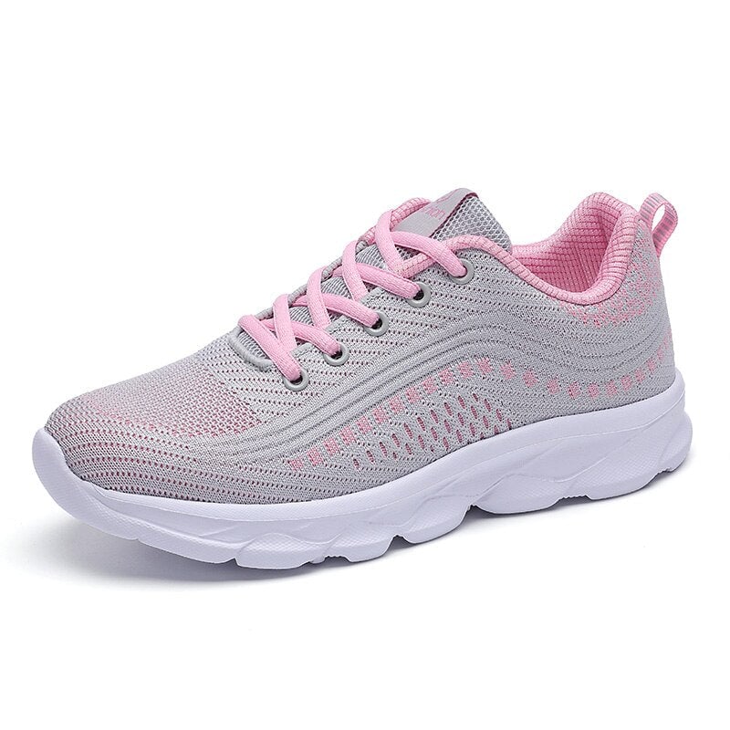 Vivienne women's orthopedic walking shoe in Gray Pink colorway, rear three-quarter view showing heel support