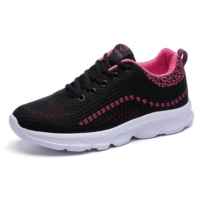 Vivienne women's orthopedic walking shoe in Black Pink colorway, flat lay showing memory foam insole detail
