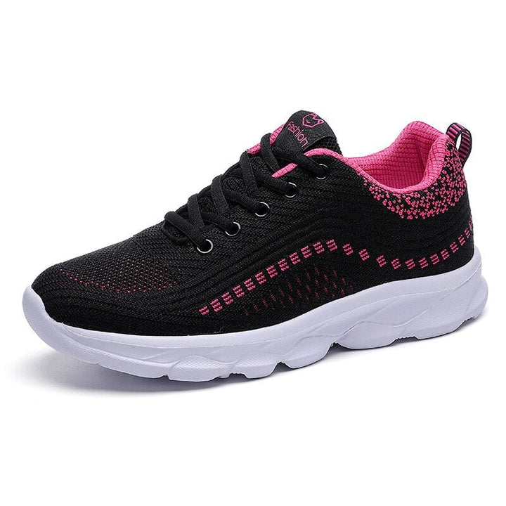 Vivienne women's orthopedic walking shoe in Black Pink colorway, flat lay showing memory foam insole detail