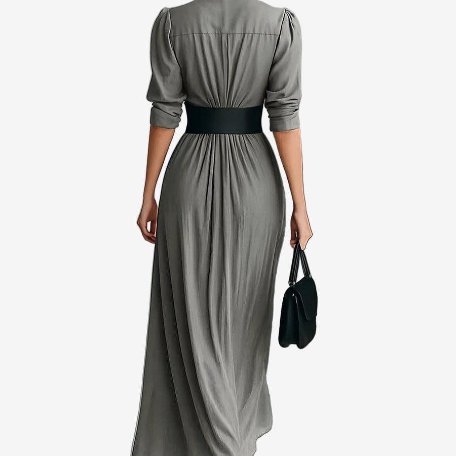 Waverly long sleeve dress displayed to show color options and elegant, polished finish