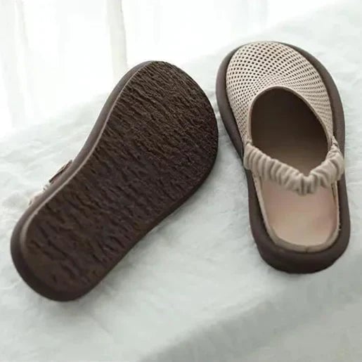 Waverly cushioned sandals in khaki from above showing strap layout and breathable construction