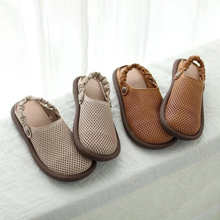 Pair of Waverly women's sandals in brown and khaki side by side showing both color options