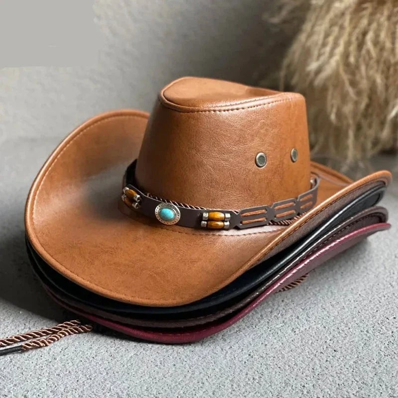 Vintage western cowboy hat with classic brim in a warm neutral tone, front view