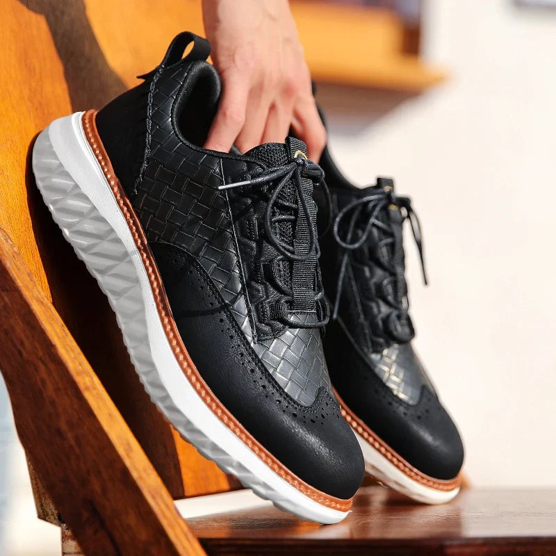 Ridge sneakers in blue worn on feet walking on a light surface