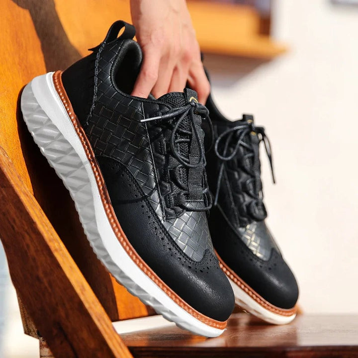 Ridge sneakers in blue worn on feet walking on a light surface