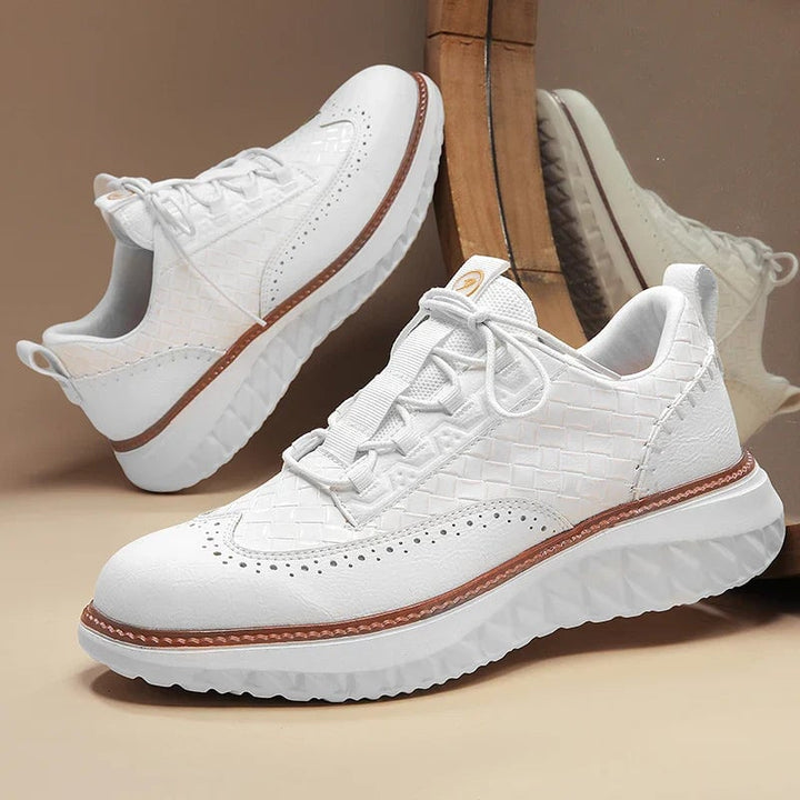 Ridge sneakers in black styled with casual chino pants