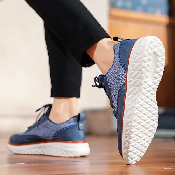 Ridge sneakers in blue shown from a low angle to highlight the outsole