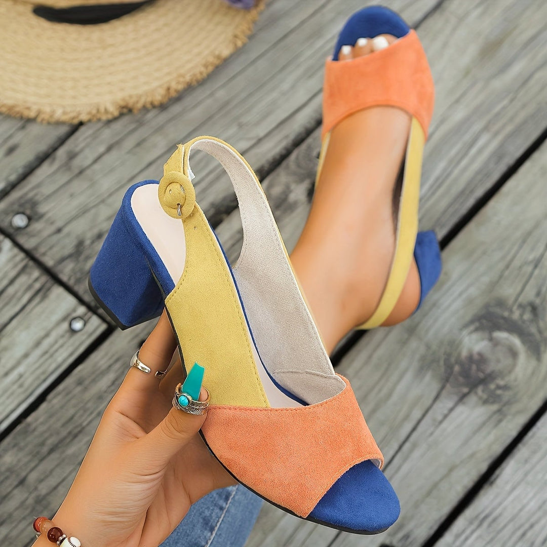 Winifred colorblock slingback heels in green with adjustable strap and cushioned insole