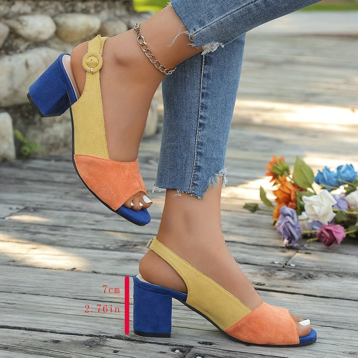 Bottom sole view of Winifred colorblock slingback heels showing grip detail