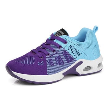 Winifred women's arch support shoes in purple-blue, rear view showing heel cushioning