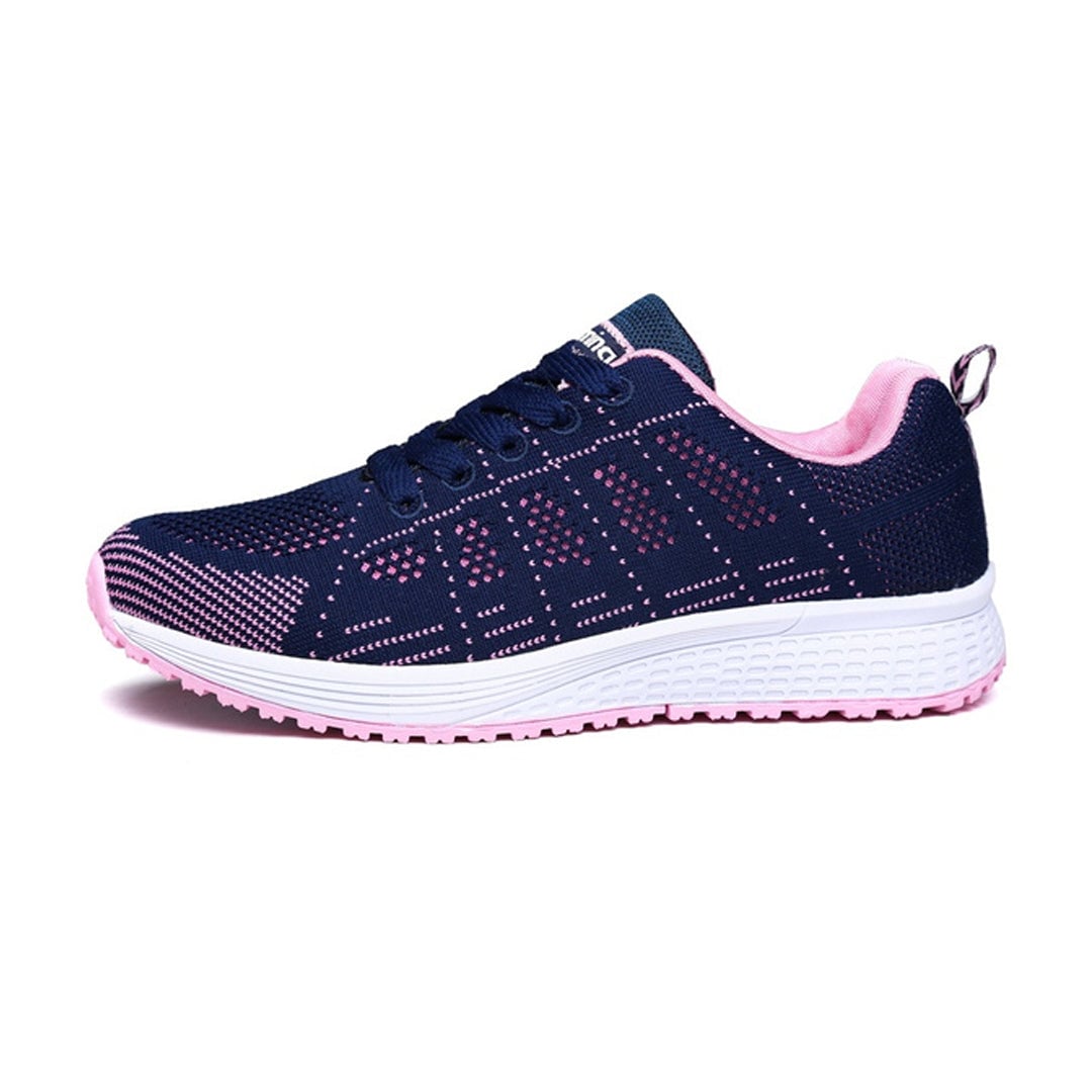 Winslow women's arch support shoes in blue pink colorway, three-quarter angle view