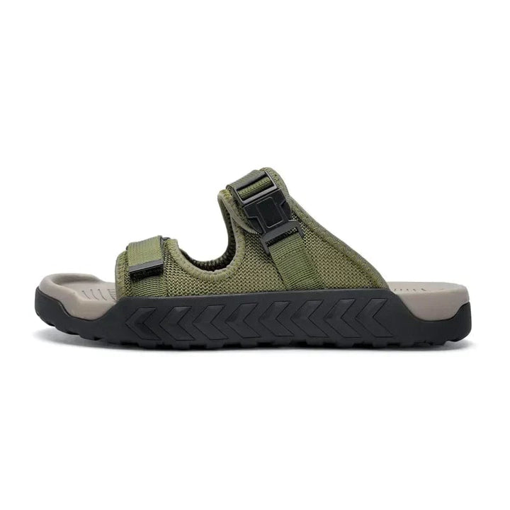 Wisteria women's sport slides in khaki, front view showing ventilated upper