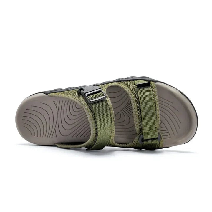 Wisteria women's sport slides in khaki, top-down view of slip-on design