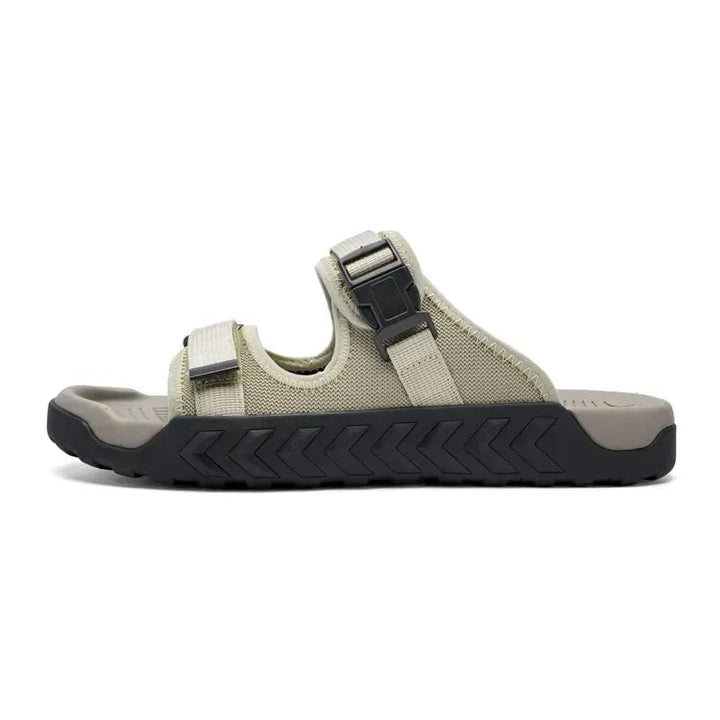 Wisteria women's sport slides in khaki, sole detail showing durable build