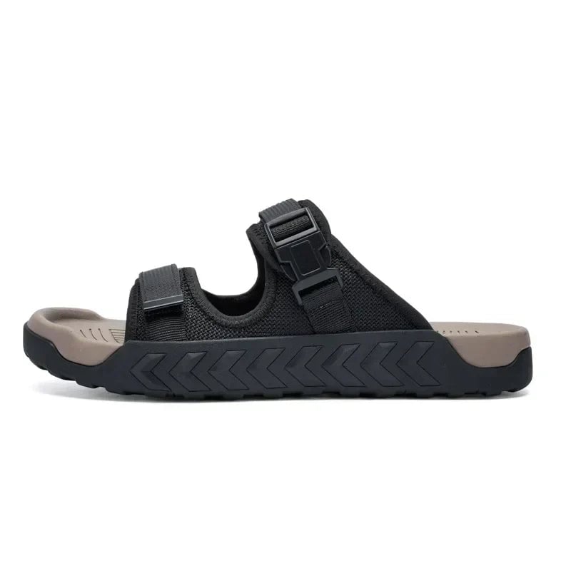 Wisteria women's sport slides in green, side profile highlighting contoured footbed