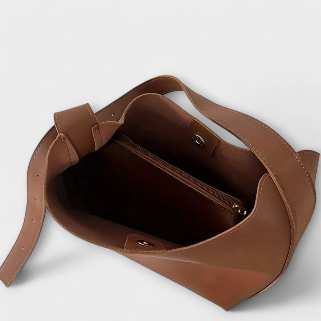 Yrla classic shoulder bag interior view showing organized compartments