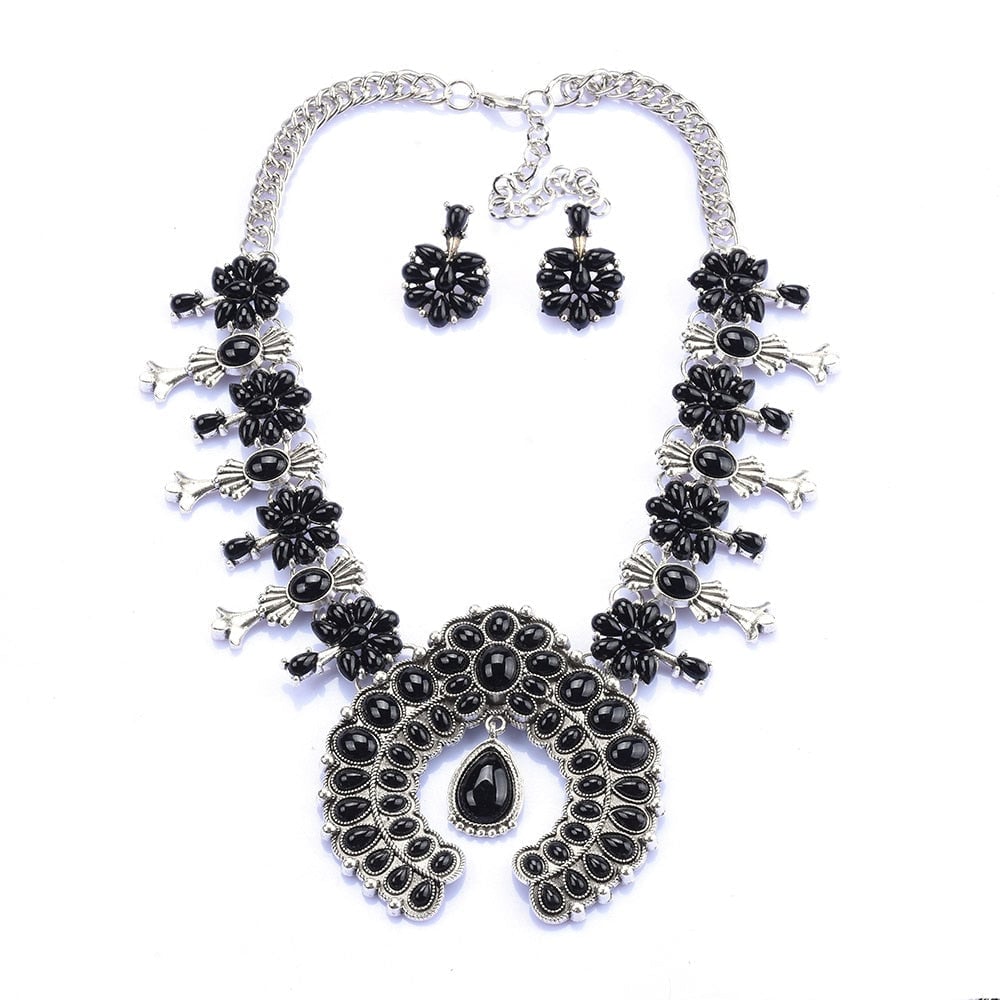 Southwest Blossom Necklace Set styled on model showing layered look and color detail