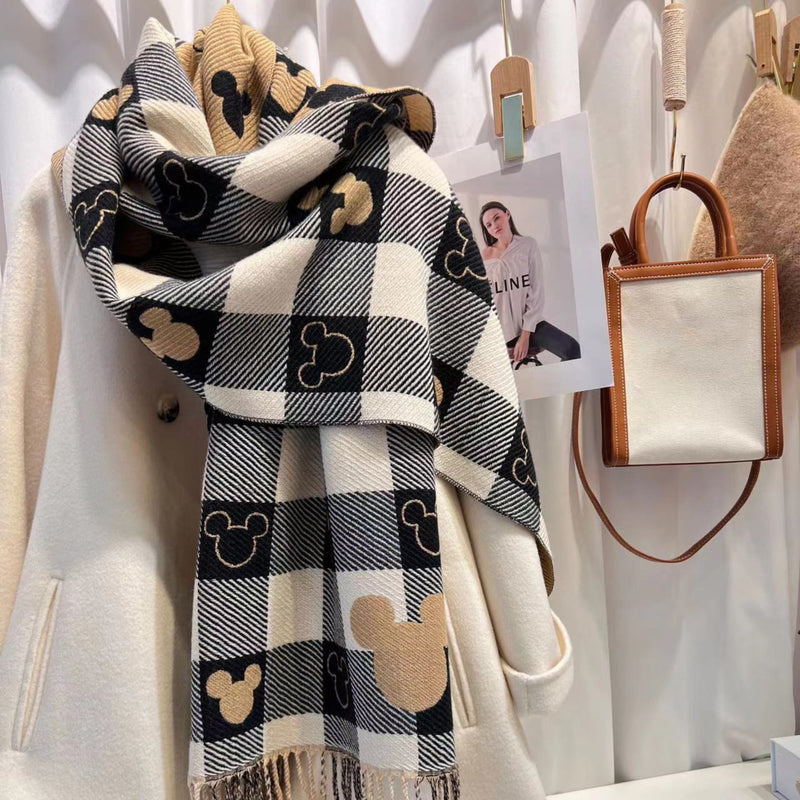 Reversible plaid scarf shown with both sides displayed flat, highlighting the double-sided design