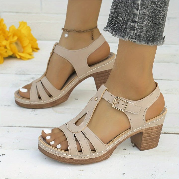 Zuri women's cushioned adjustable buckle sandals in light brown, front view