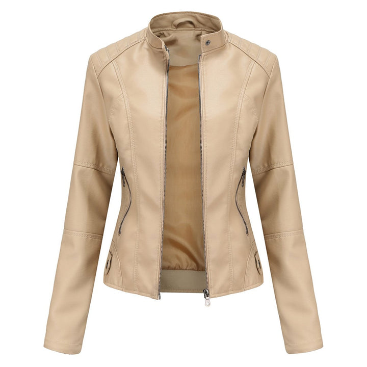 Zyra jacket in camel color styled with tailored trousers for a polished look