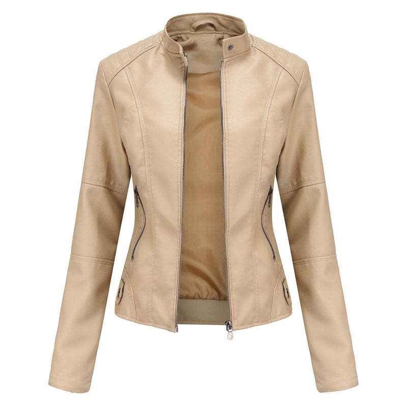 Zyra jacket in camel color styled with tailored trousers for a polished look
